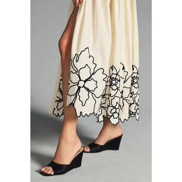 New Anthropologie Forever That Girl Tiered Deep V Cream Embroidered Dress L - Picture 4 of 12